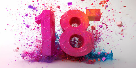 Vibrant and trendy birthday poster celebrating the milestone of turning 18 with colorful design elements and dynamic textures
