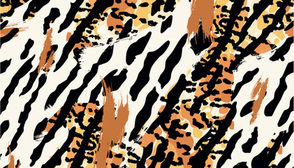 Leopard skin patchwork, seamless camouflage, tiger print wallpaper, abstract vector pattern, animal texture design, modern jungle style, seamless print, wildlife pattern