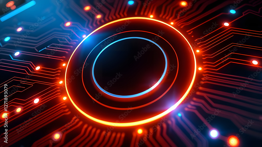 Poster futuristic blue lines of digital circuit board technology create an abstract pattern