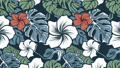 Vector illustration - Traditional Hawaiian wallpaper, seamless tropical pattern, floral island design, vintage Polynesian motif, exotic textile, summer background, abstract decor, artistic print © aura studio