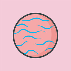 pink planet with outline flat vector design.