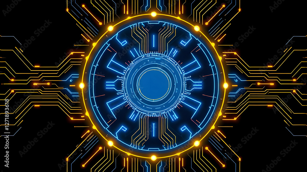 Poster futuristic blue lines of digital circuit board technology create an abstract pattern