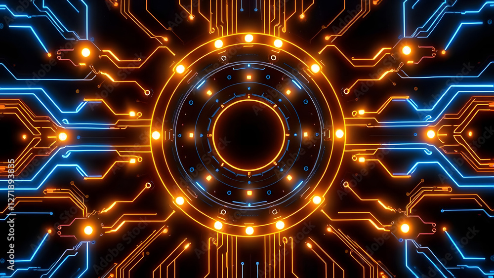Poster futuristic blue lines of digital circuit board technology create an abstract pattern