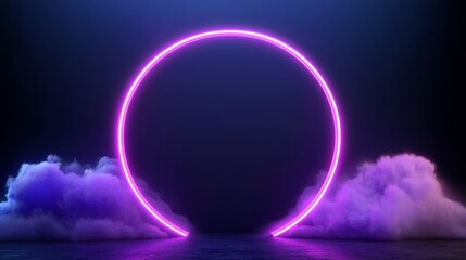 Obraz premium Abstract Neon Ring with Clouds in a Dark Environment Creates a Portal to an Unknown Dimension