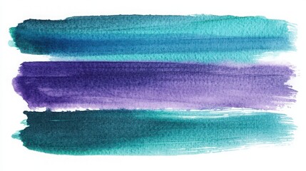 Abstract watercolor painting with horizontal strokes in cool color palette