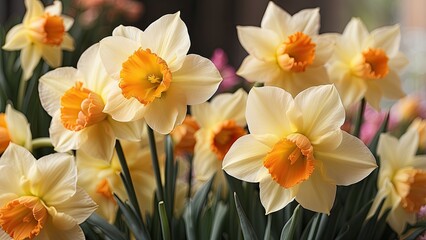 "Detailed View of Daffodils and Tulips"