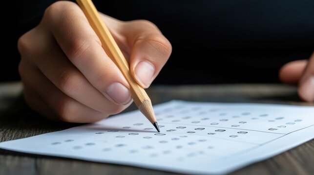 A person is writing with a pencil on a piece of paper - Powered by Adobe