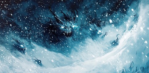 Fototapeta premium Frozen horrors emerge during a blizzard in a frigid landscape