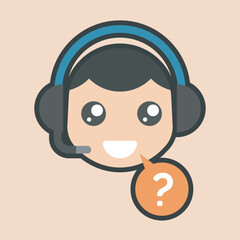 customer service head with outline flat vector design.