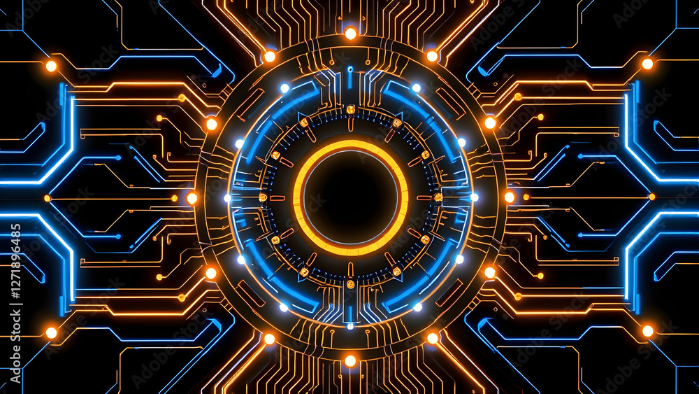 Poster futuristic blue lines of digital circuit board technology create an abstract pattern