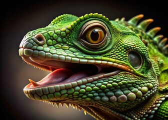Fototapeta premium Furious Green Lizard, Reptilian Rage, Close Up Macro Shot