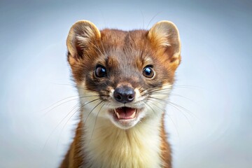 Furious Stoat Portrait: Intense Gaze, Isolated on White Background