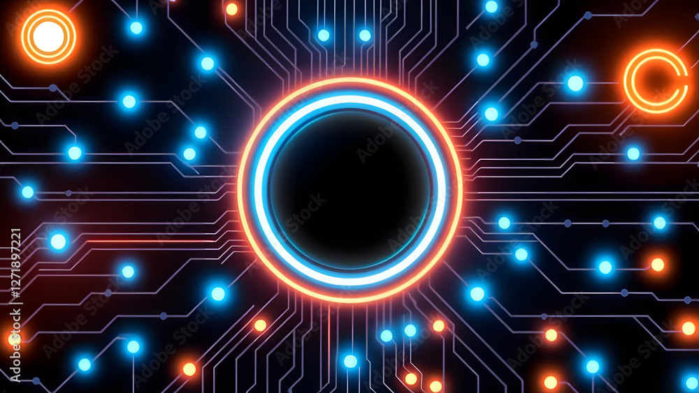 Poster futuristic blue lines of digital circuit board technology create an abstract pattern