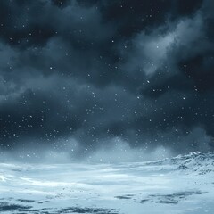 Fototapeta premium Snow falls upon a desolate icy landscape under dark clouds
