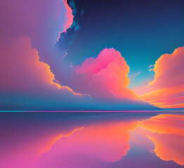 Sunset Sky Background in the Evening with Dramatic Dusk Clouds and Colorful Pink, Orange Sunlight on Blue Twilight sky, Beautiful Summer Sunrise Horizon sky Backdrop, Panoramic View.generative ai