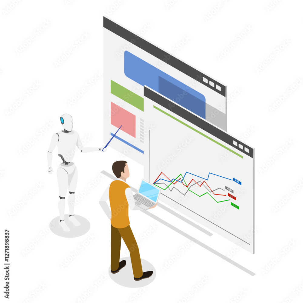 Poster 3d isometric flat vector illustration of neural networks, artificial intelligence technology. item 1
