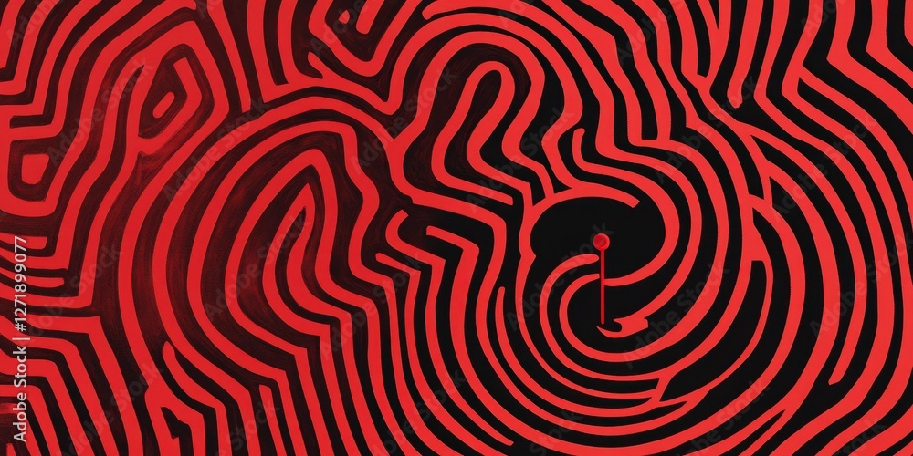 Poster a red and black labyrinth with a central resting point