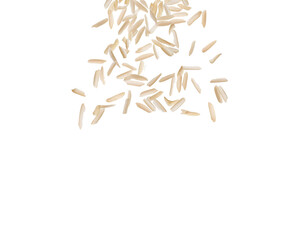 many falling rice grains isolated on white background, cut out
