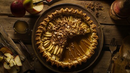 A Slice of Apple Pie Perfection: A Delicious Caramel-Drizzled Treat