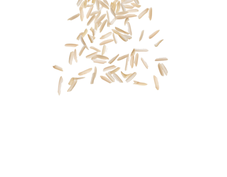 many falling rice grains isolated on white background, cut out