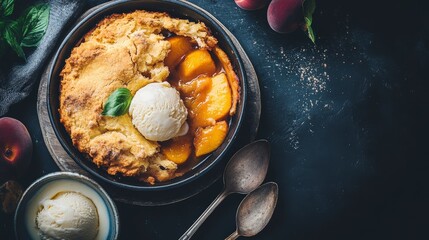 Perfect Peach Cobbler with Vanilla Ice Cream - A Delicious Summer Dessert