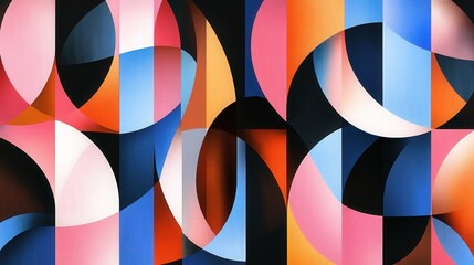 Obraz premium Geometric Shapes Abstract. A captivating abstract design features geometric shapes and lines in a colorful composition, creating a modern and dynamic visual experience.