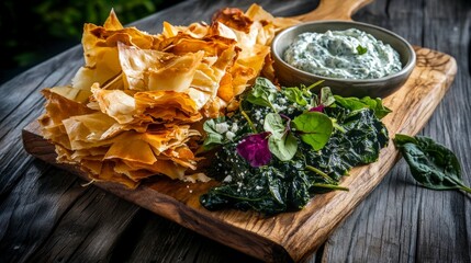 Scrumptious Phyllo Pastry with Spinach Salad and Creamy Dip - A Culinary Delight