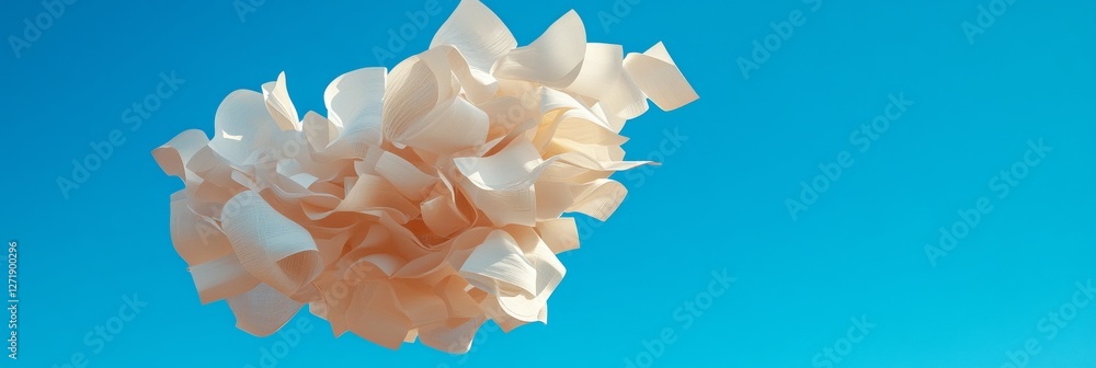 Poster floating paper symphony ethereal sheet music cloud art for sustainable design and eco-friendly event