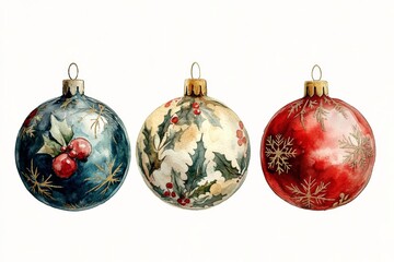 Vintage christmas ornaments watercolor illustration holiday theme artistic cozy home colorful design