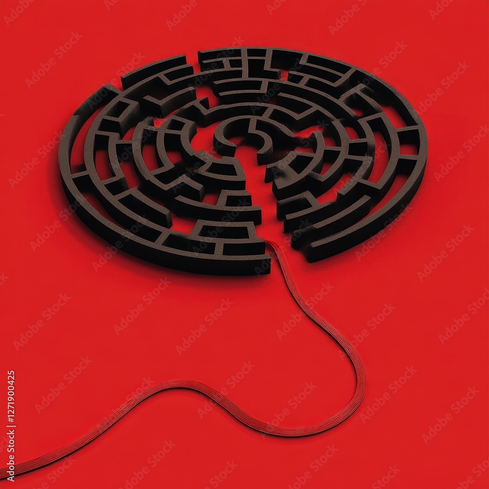 Poster a circular maze with a red string leading out of it