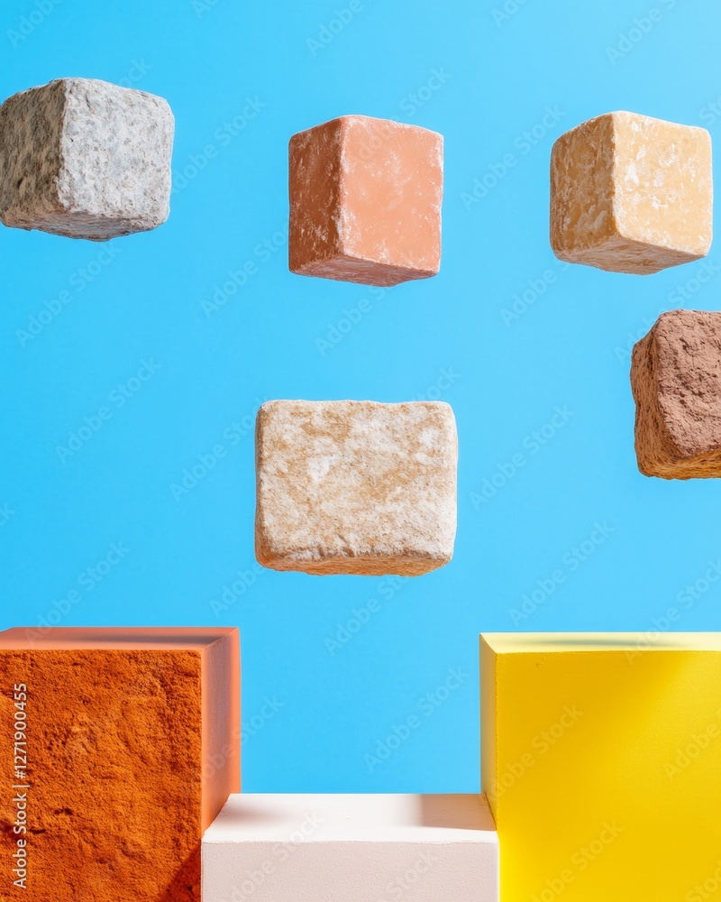 Leinwandbilder Geometric Cube Display Stone Textures and Bright Colors for Modern Visual Content - Creative Marketing and Design Innovation in Retail Spaces