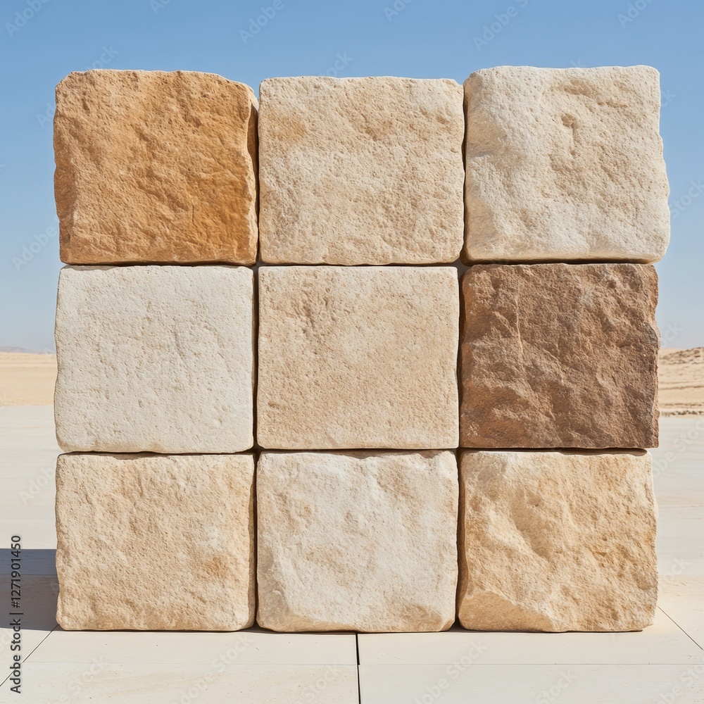 Poster natural stone texture display limestone and sandstone blocks for outdoor design - architectural visu