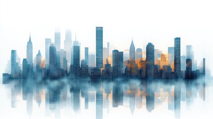 Fototapeta premium City skyline reflected in morning mist