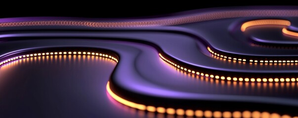 Purple Curve Lines with Orange Lights Futuristic Design Creative Digital Illustration Composition Decor 3D Render