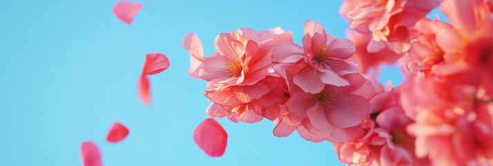 Cherry Blossom Confetti Vibrant Pink Petals Against Blue Sky - Outdoor Event Decor and Romantic Celebration Imagery for Modern Matrimonial Marketing