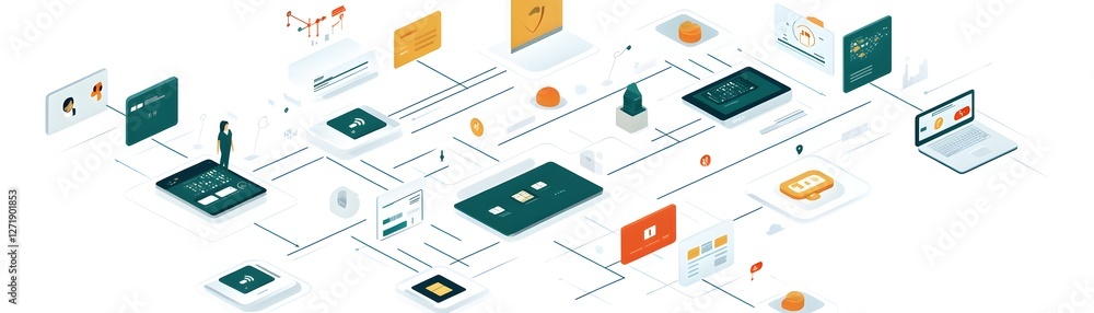 Poster a modern digital network with graphic elements representing data flow and connection between devices