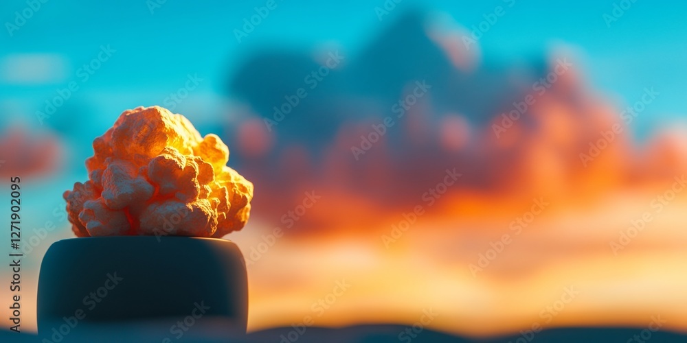 Poster vibrant cloudscape display dynamic cotton-candy clouds on smooth ceramic - artistic visualization an