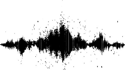 Abstract sound wave, black ink splatter on white background. Vector brush grunge texture rough black scratches splatter grunge distressed background.