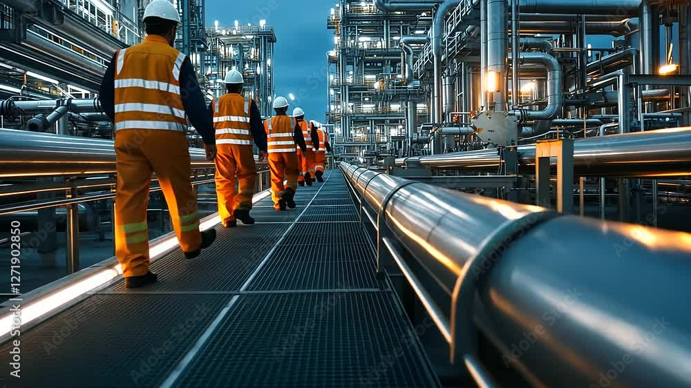 Aufkleber a team of engineers navigating the maze-like gas pipeline network, with reflective lights glinting o