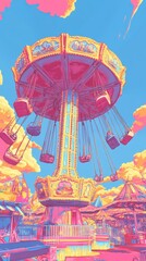 Colorful swing ride standing tall at an amusement park