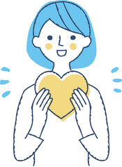 両手でハートを持っている笑顔の女性