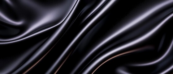 Fototapeta premium Silken Black Abstract Waving Background Texture Elegant Dark Fabric Motion Smooth Material Design Backdrop Surface