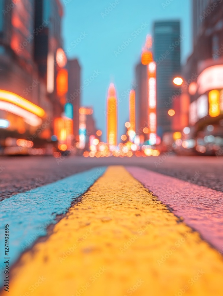 Poster neon nightscape graphics vibrant city street perspective for dynamic urban marketing - tech-driven c