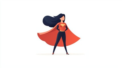 Illustration of a confident woman in a superhero pose with a flowing cape.