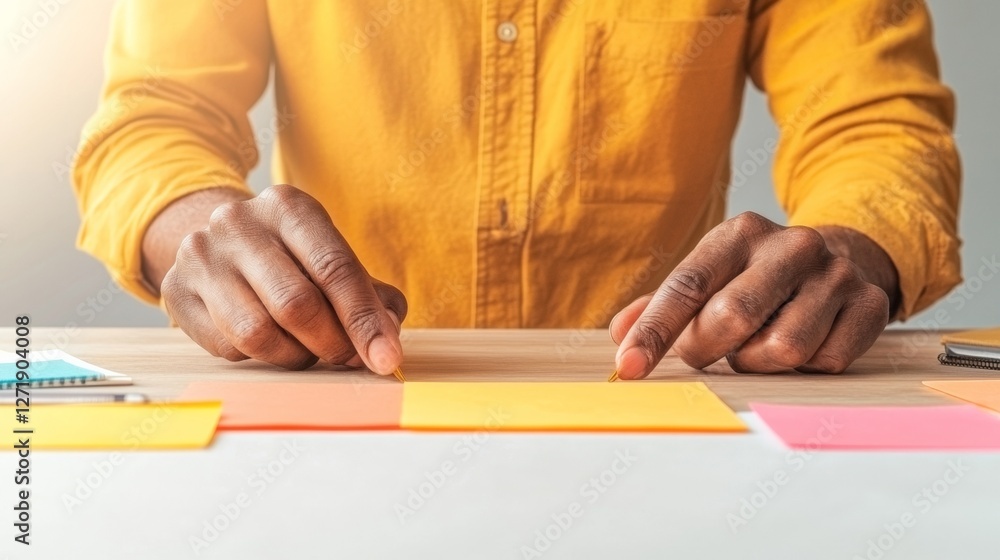 Leinwandbilder collaborative workspace dynamics diverse teams strategizing with vibrant sticky notes on wooden tabl