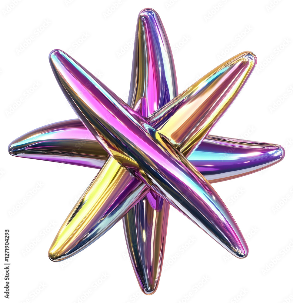 Poster png two overlapping four-pointed starbursts of different sizes within a chrome circular halo reflect