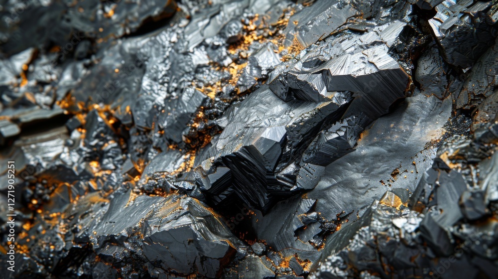 Poster this close up view reveals the intricate textures and colors of a metallic mineral formation, reflec