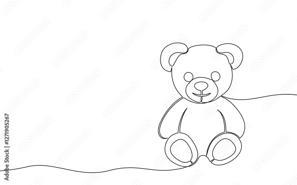 Poster one continuous line illustration of bear soft toy. continuous line drawing of teddy bear. vector.