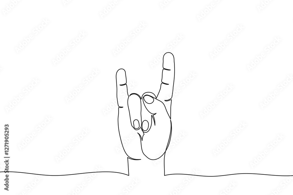 Poster one continuous line illustration of hand in rock and roll gesture. continuous line drawing of human 