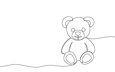 One continuous line illustration of bear soft toy. Continuous line drawing of teddy bear. Vector.